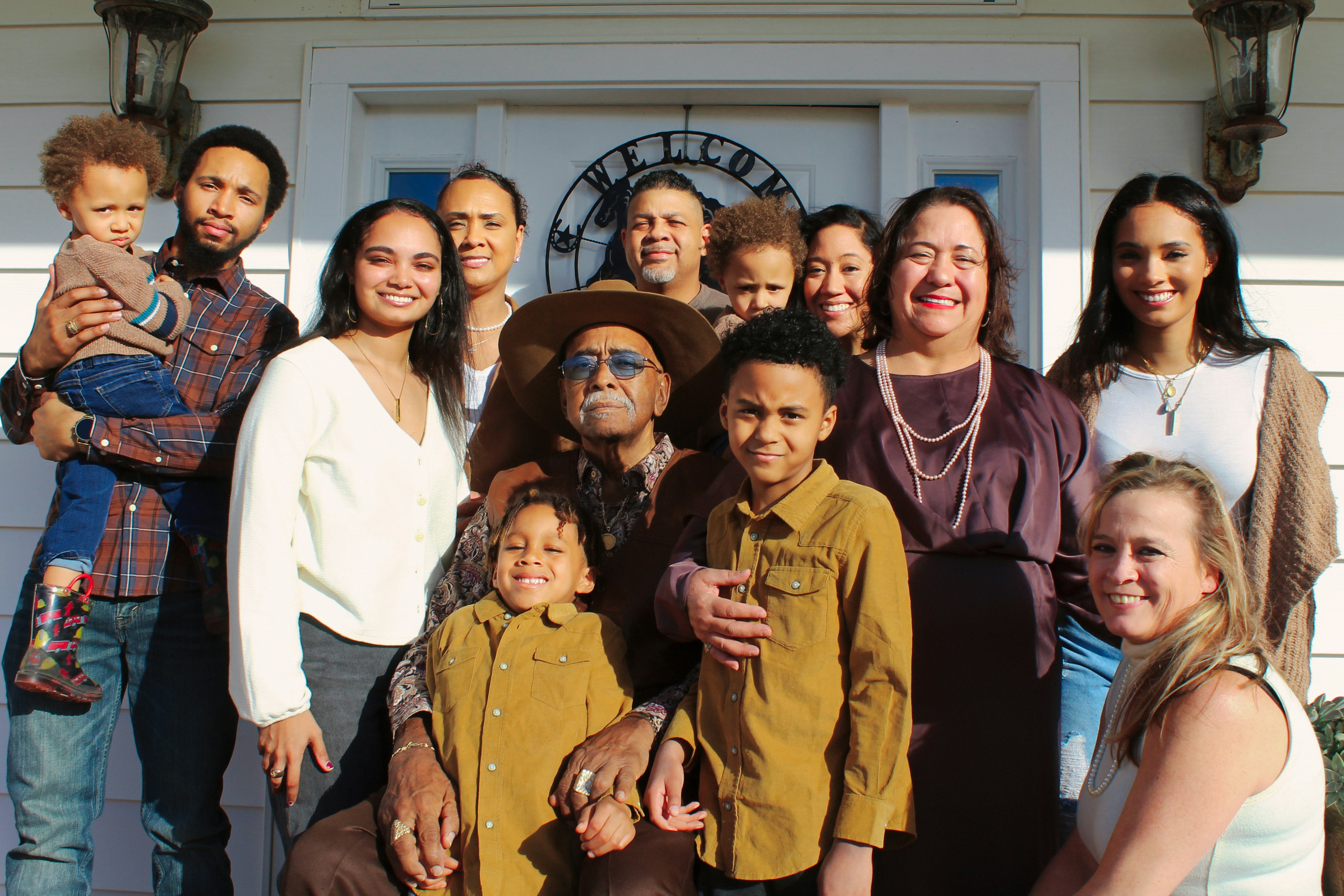 Family group photo on porch
